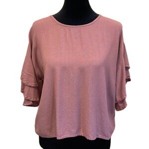 Style Envy  Flutter Sleeve  Blouse Women's Size L  100% Rayon Feminine Charm NWT